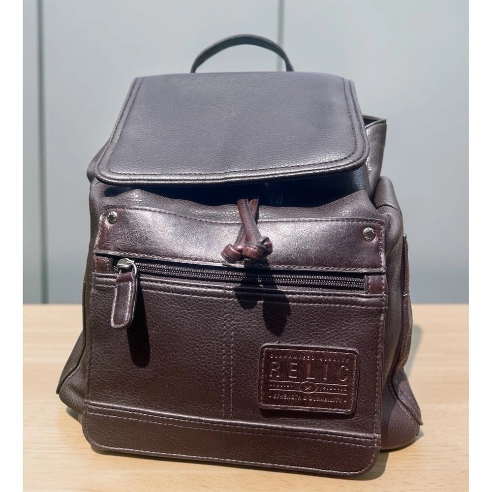 Relic Brown Leather Backpack with Adjustable Straps And Pockets